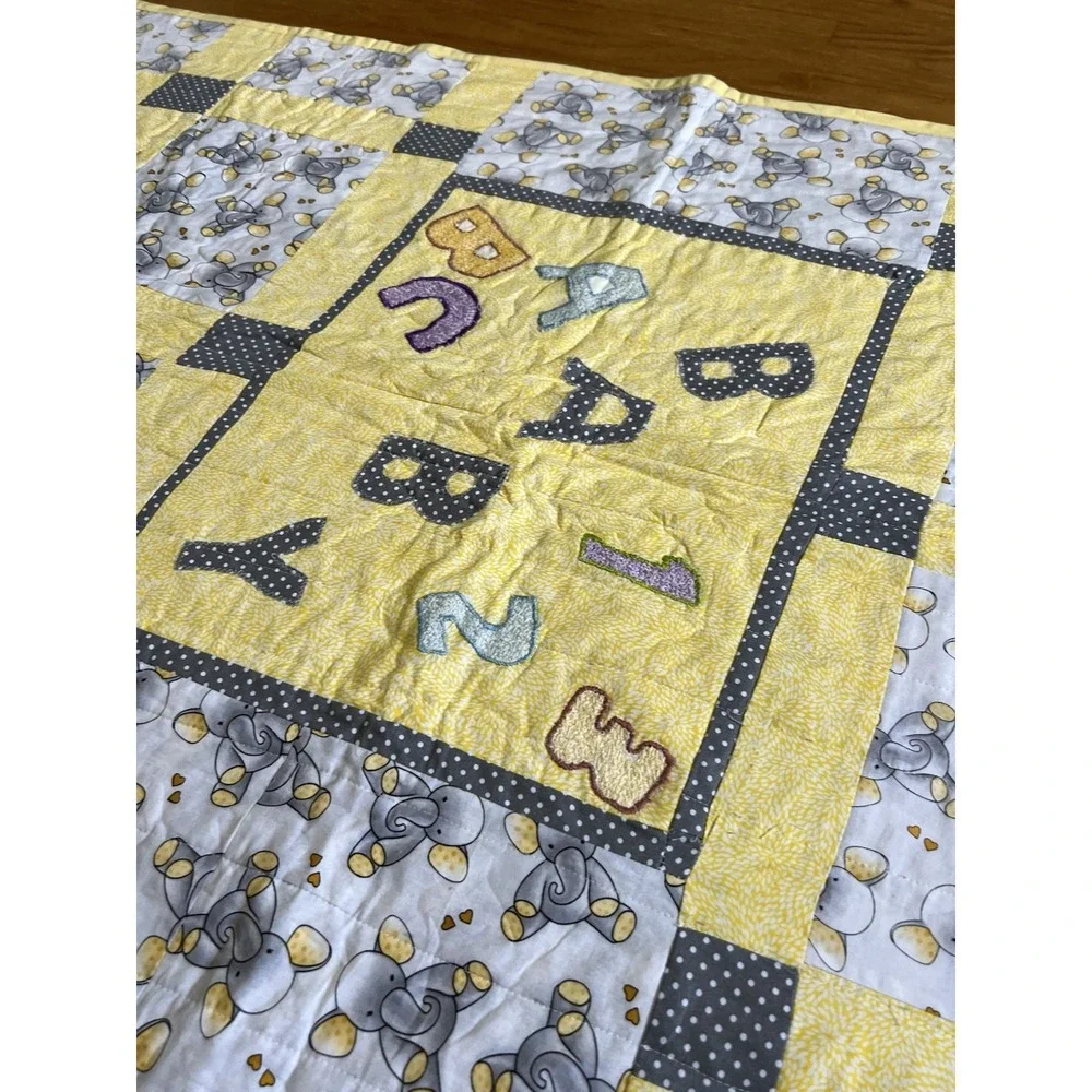Handmade Baby Quilt Elephant ABC 123 Nursery Play Mat 39x58